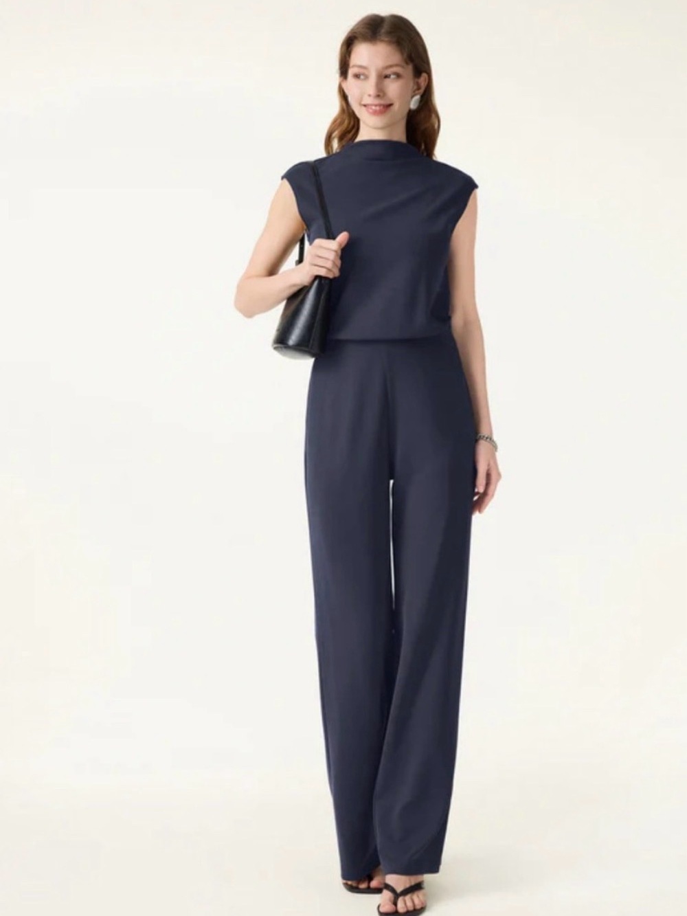 OGL Sandwashed Travel-Friendly Easy-to-Take-Off Jumpsuit Sz small in navy blue